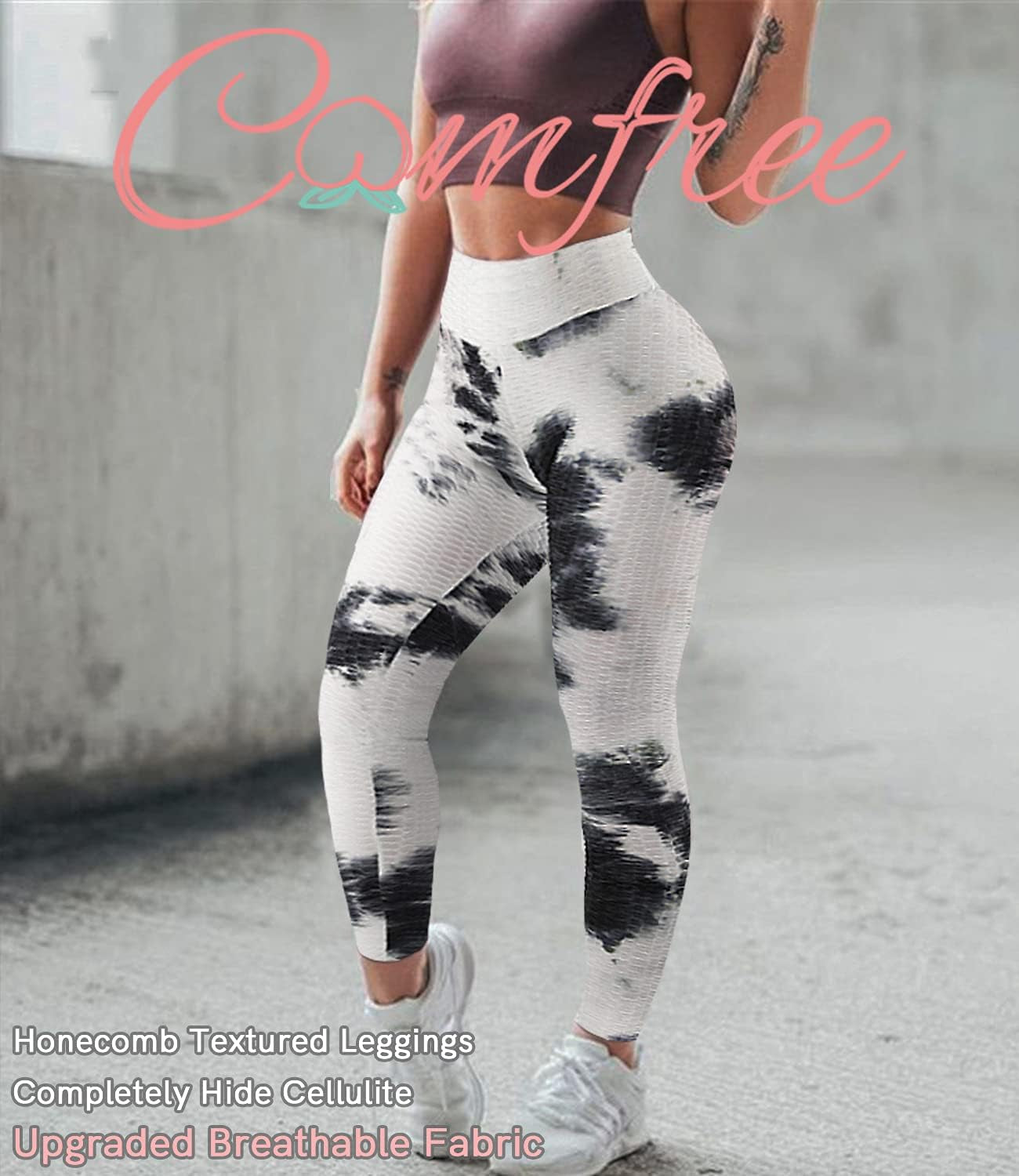 High-Waisted Women's Tie Dye Scrunch Butt Lifting Textured Leggings - Black, Size L