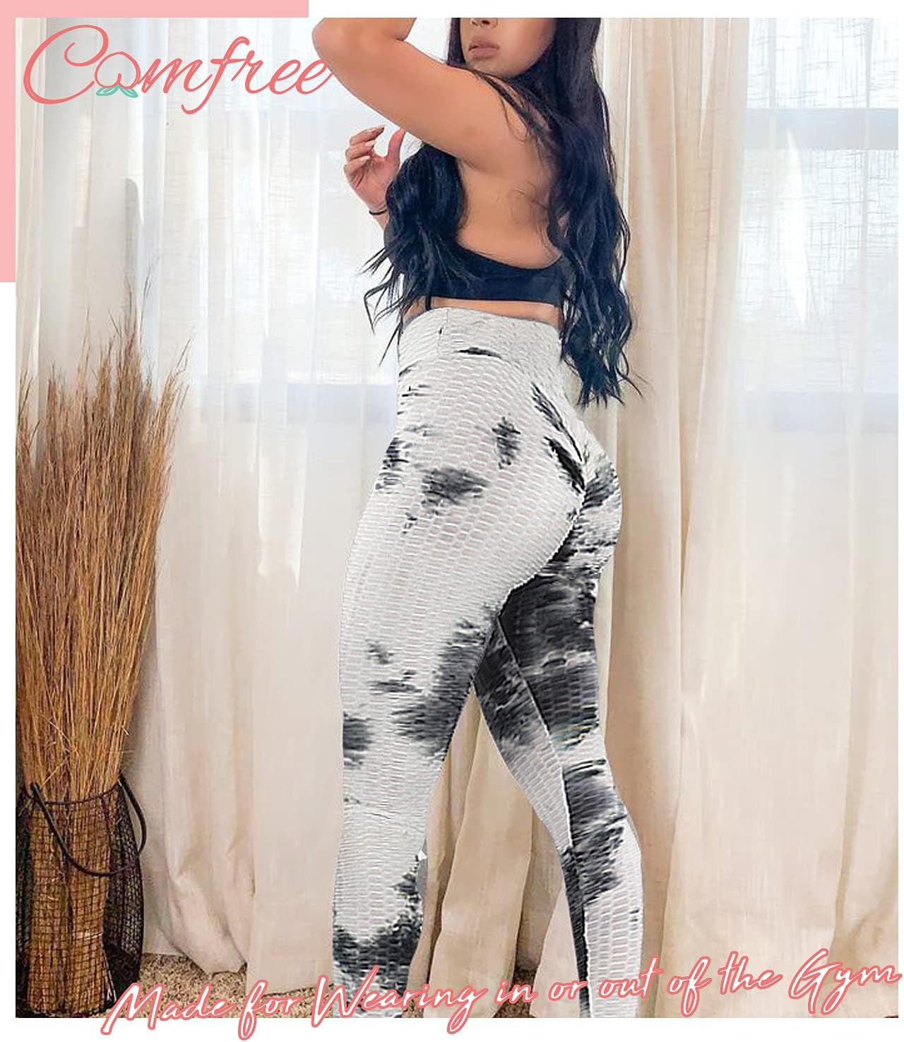 High-Waisted Women's Tie Dye Scrunch Butt Lifting Textured Leggings - Black, Size L