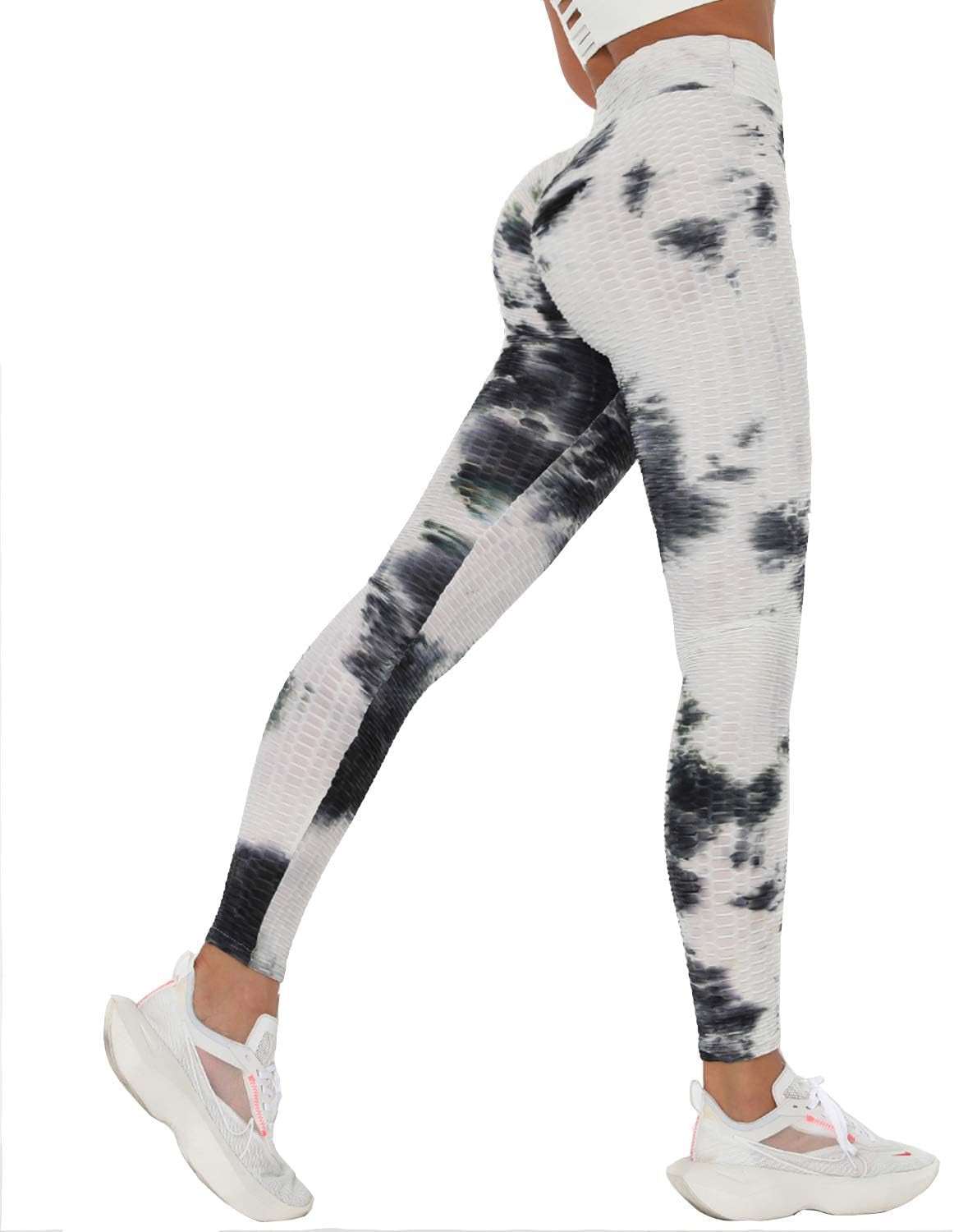 High-Waisted Women's Tie Dye Scrunch Butt Lifting Textured Leggings - Black, Size L