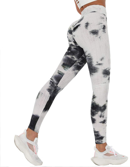 High-Waisted Women's Tie Dye Scrunch Butt Lifting Textured Leggings - Black, Size L