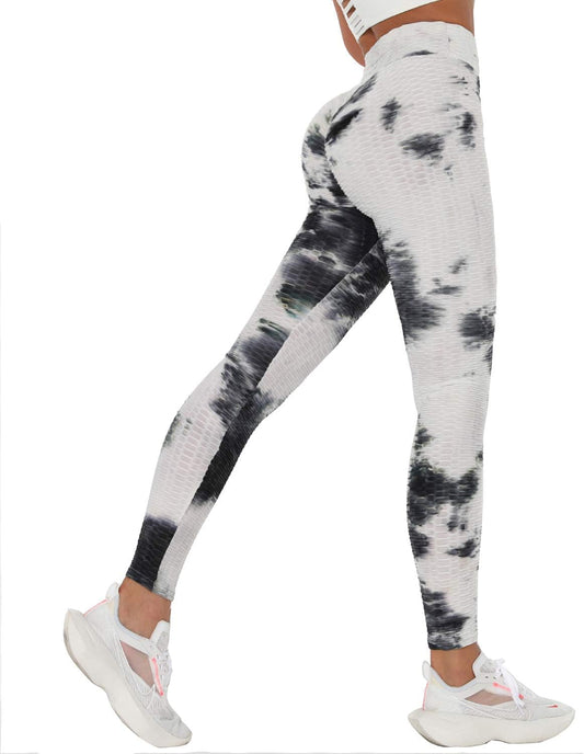 High-Waisted Women's Tie Dye Scrunch Butt Lifting Textured Leggings - Black, Size L