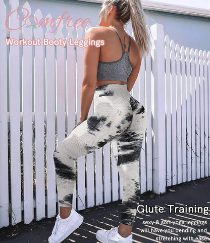 High-Waisted Women's Tie Dye Scrunch Butt Lifting Textured Leggings - Black, Size L
