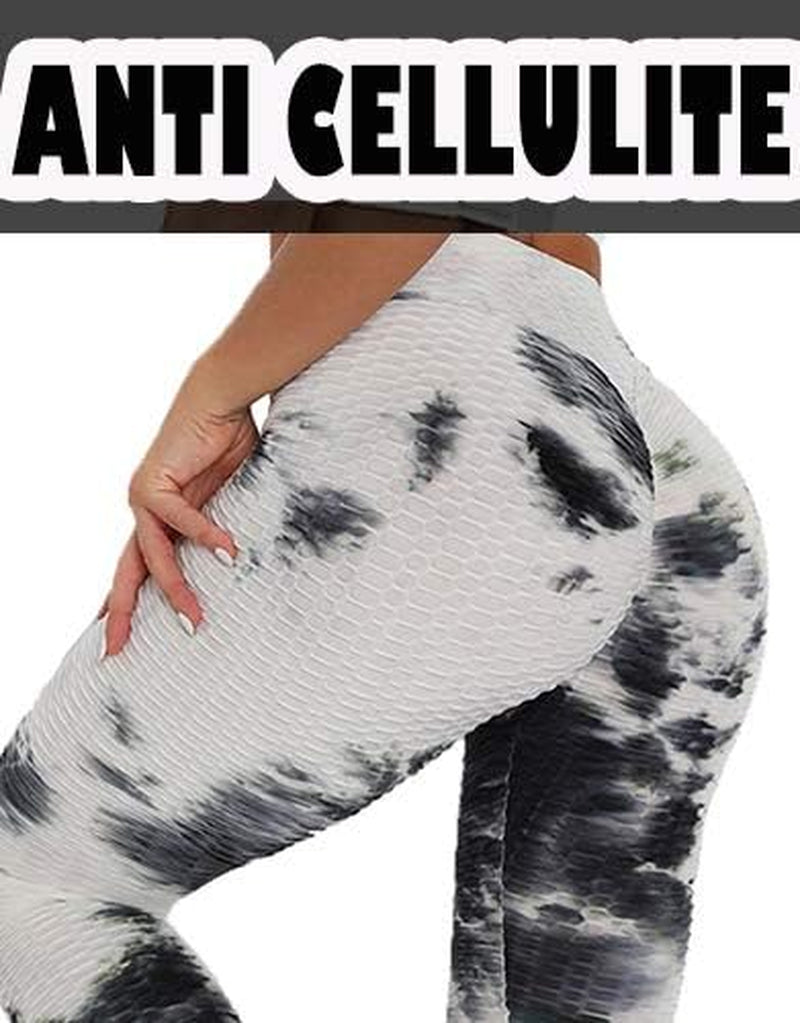 High-Waisted Women's Tie Dye Scrunch Butt Lifting Textured Leggings - Black, Size L