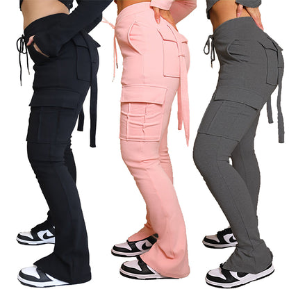 High-Waisted Wide Leg Cargo Pants with Pockets for Women